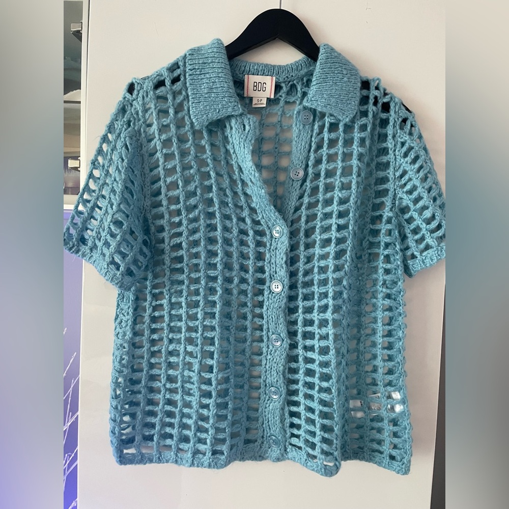BDG Sky Blue Open-Knit Cardigan